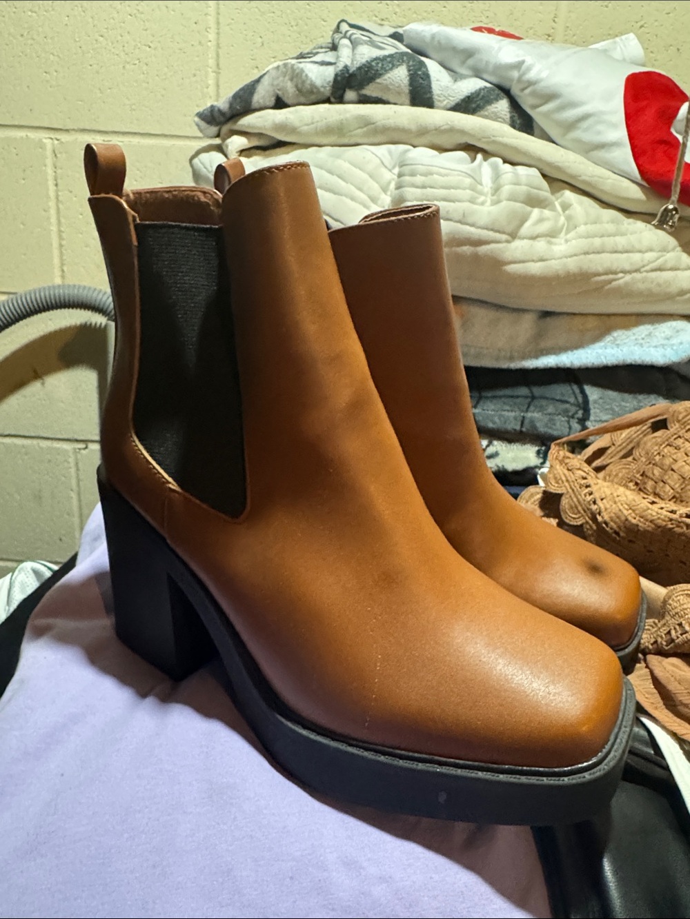 MIA Tan Chelsea Block Heel Ankle Boots